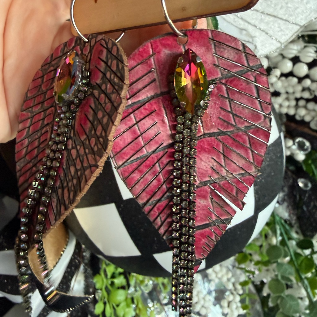 Keep It Gypsy- Pink Leaf Crystal Drop Earrings